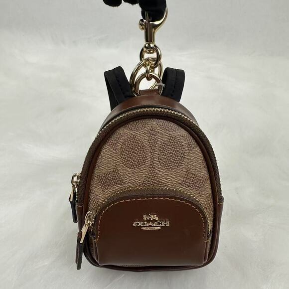 Coach Mini Court Backpack Bag Charm Keychain In Signature Canvas Brown CX066 NWT - Picture 2 of 10